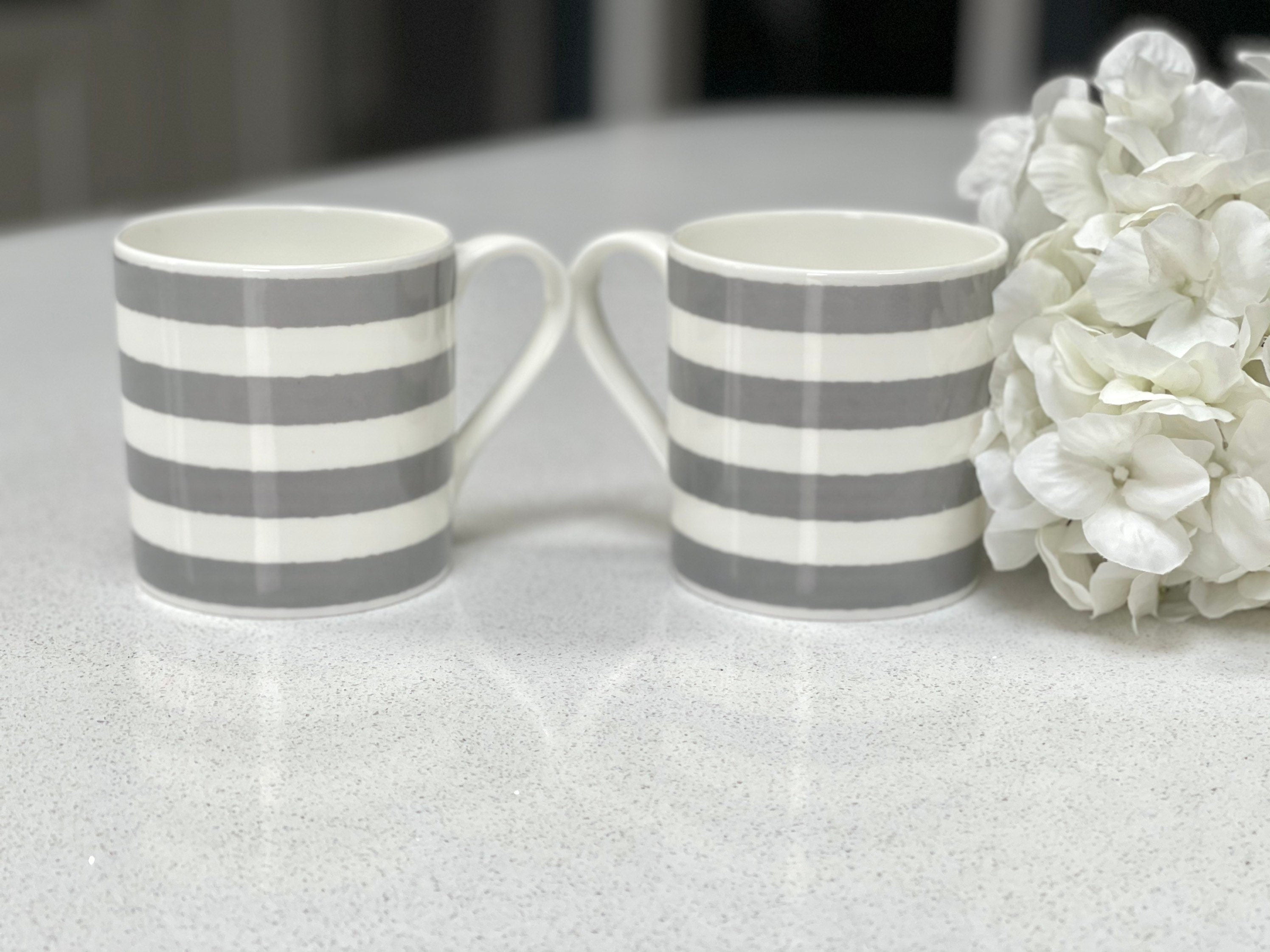 Grey Stripe set of 6 - 12oz Fine Bone China Mugs