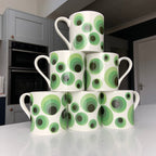 Set of 6 Fine Bone China 12oz Mug Set in Green and Black in a 60s design