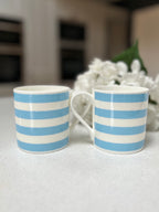 Horizontal Blue Stripe 6 Mug Set - 12oz Fine Bone China Cup