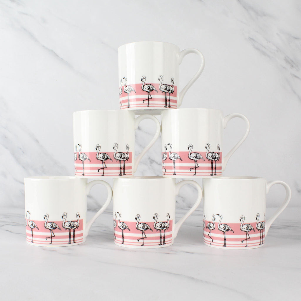 Set of 6 12oz Fine Bone China Flamingos Mug Set