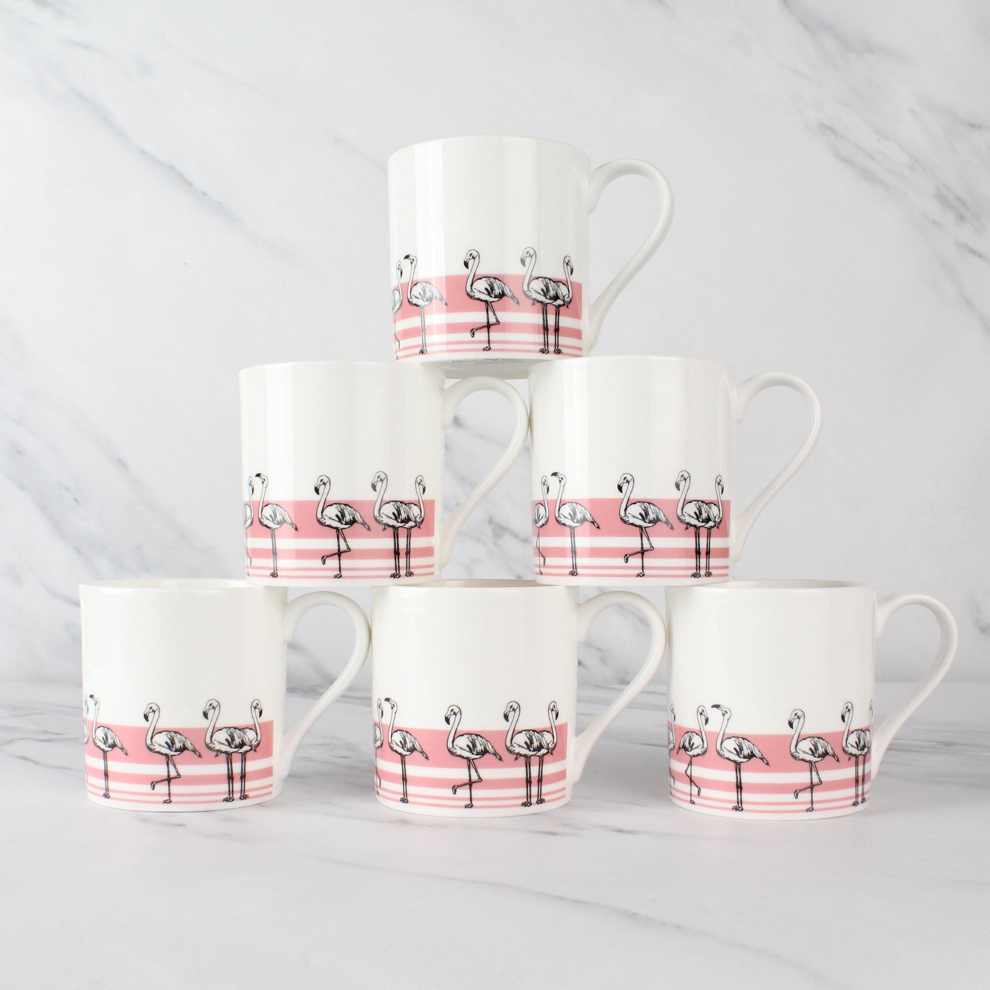 Set of 6 12oz Fine Bone China Flamingos Mug Set