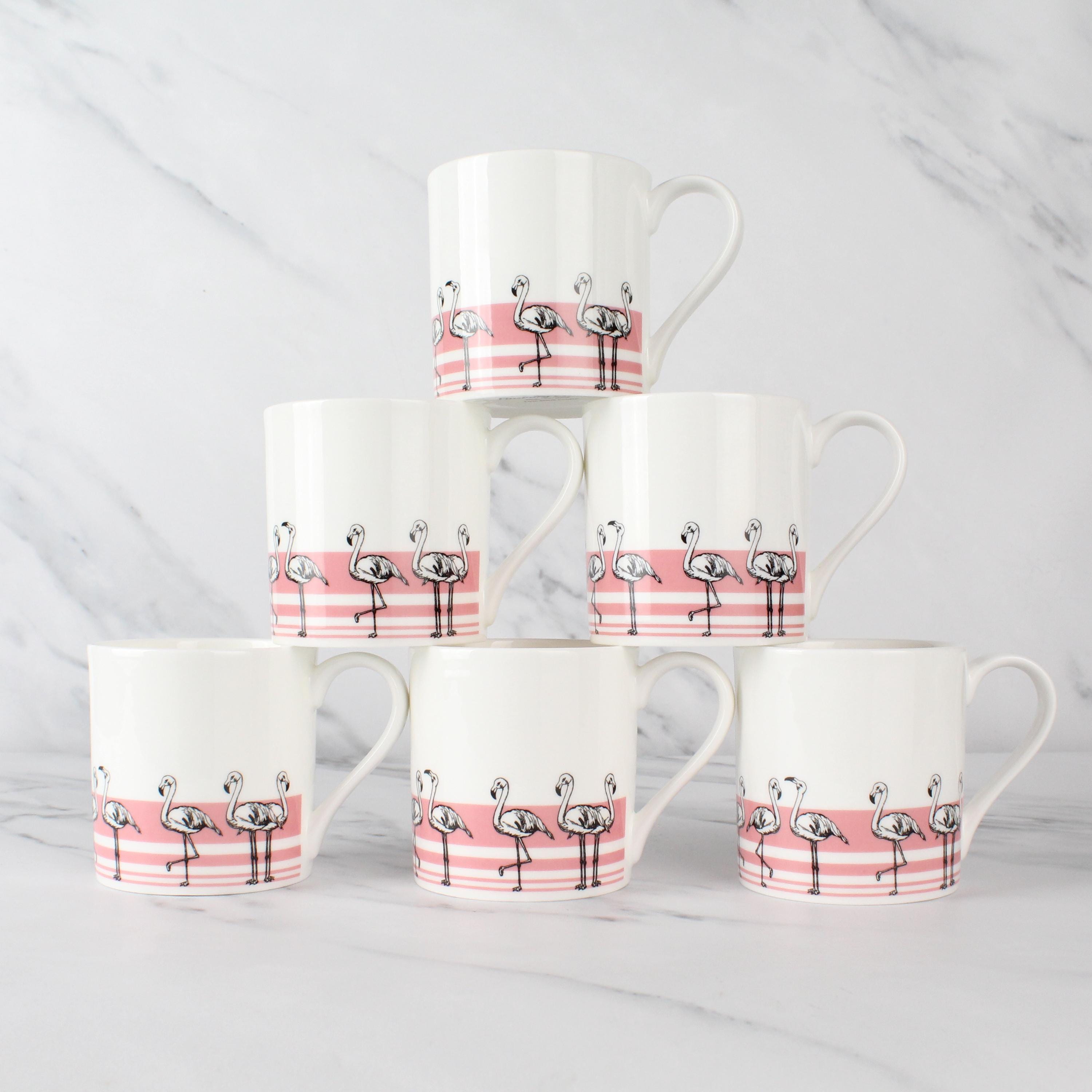 Set of 6 12oz Fine Bone China Flamingos Mug Set