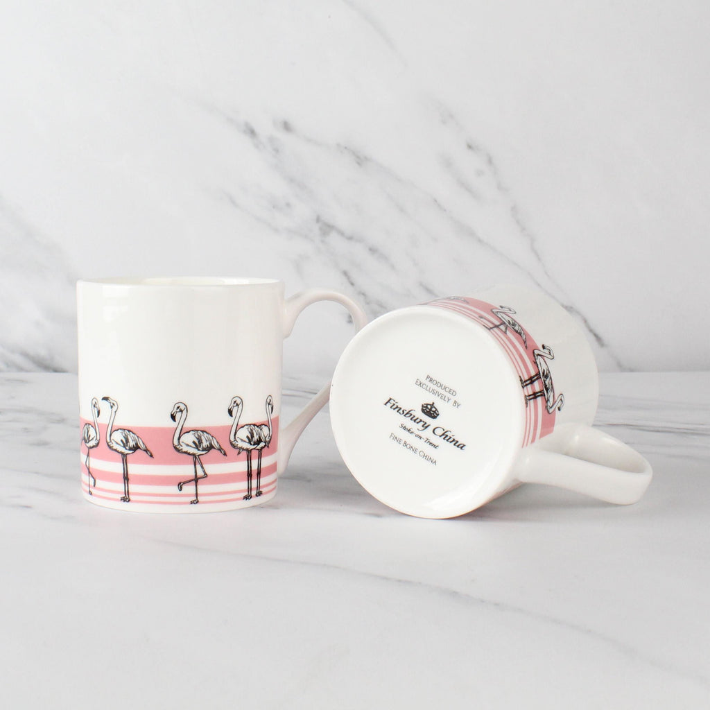 Set of 6 12oz Fine Bone China Flamingos Mug Set